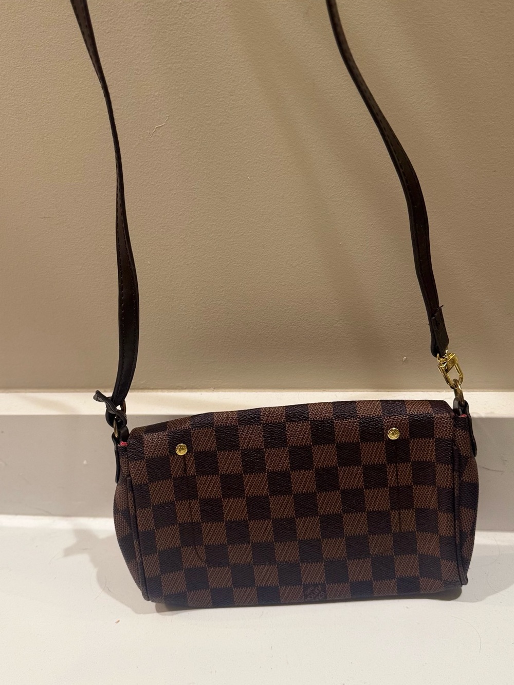 Brown Checkered Crossbody Bag with Gold Hardware - Picture 5 of 5